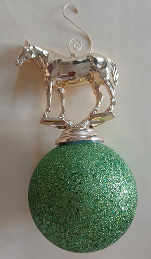 Gold & Sparkly Green Horse Ornament
