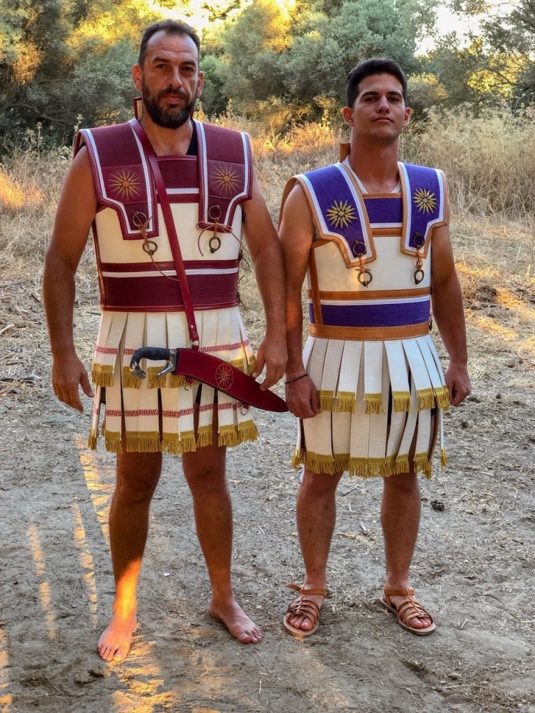 Linen and leather composite, upper-body armor (linothorax) replicates a type of battle gear worn by ancient Greek and Macedonian soldiers. Linen and leather composite, upper-body armor (linothorax) replicates a type of battle gear worn by ancient Greek and Macedonian soldiers.